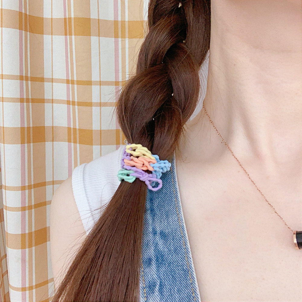 Rainbow Couple Bracelet Hair Band DualUse Internet Celebrity Ins Wrist Woven Rubber Band for Boyfriend Color Hair Rope