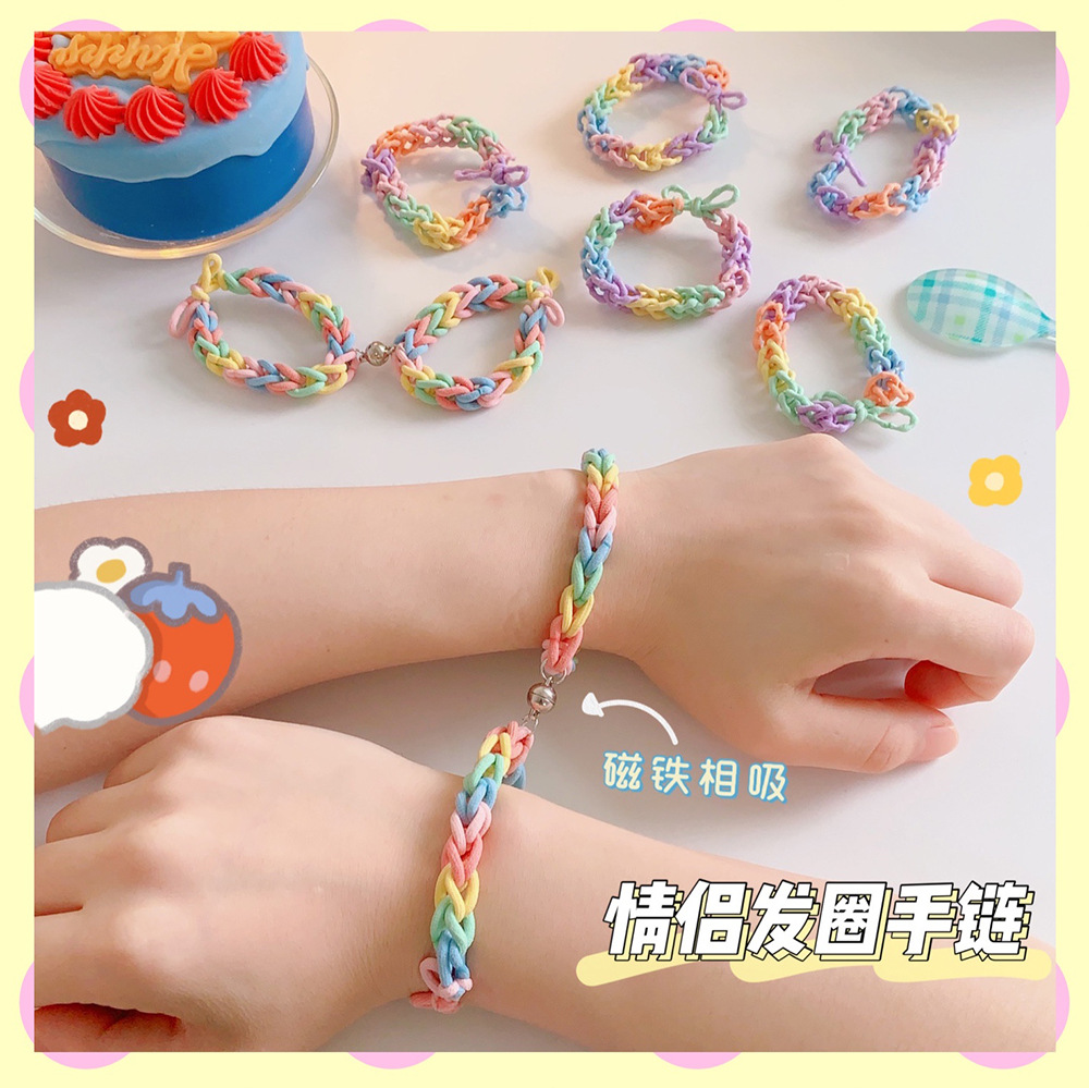 Rainbow Couple Bracelet Hair Band DualUse Internet Celebrity Ins Wrist Woven Rubber Band for Boyfriend Color Hair Rope Rainbow Couple Bracelet Hair Band DualUse Internet Celebrity Ins Wrist Woven Rubber Band for Boyfriend Color Hair Rope
