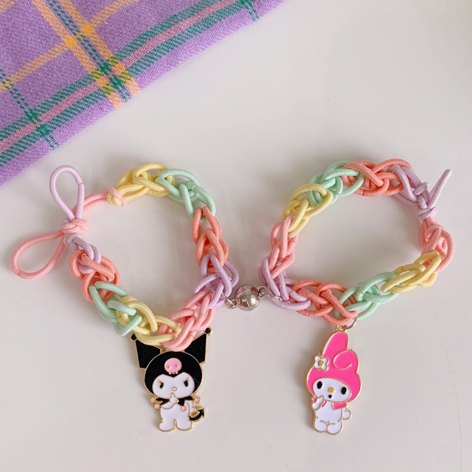 Rainbow Couple Bracelet Hair Band DualUse Internet Celebrity Ins Wrist Woven Rubber Band for Boyfriend Color Hair Rope Rainbow Couple Bracelet Hair Band DualUse Internet Celebrity Ins Wrist Woven Rubber Band for Boyfriend Color Hair Rope