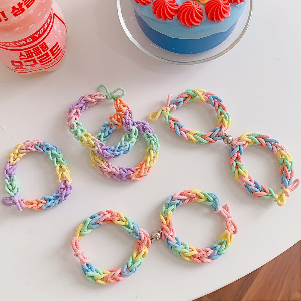 Rainbow Couple Bracelet Hair Band DualUse Internet Celebrity Ins Wrist Woven Rubber Band for Boyfriend Color Hair Rope Rainbow Couple Bracelet Hair Band DualUse Internet Celebrity Ins Wrist Woven Rubber Band for Boyfriend Color Hair Rope