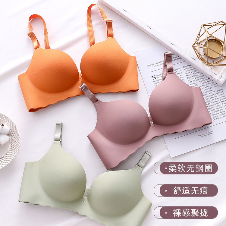 Macaron One Piece Underwear Traceless Girl Bra Set Smooth Wirless Push up Adjusting Bra