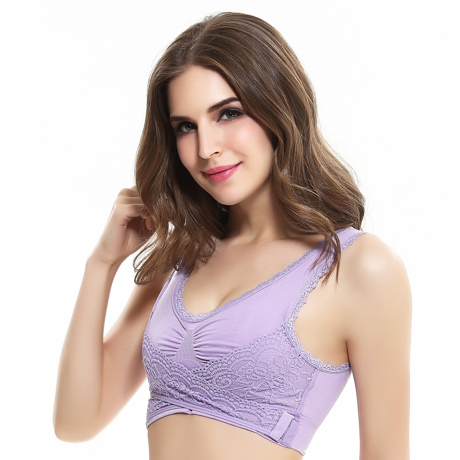 Front Cross Side Buckle Lace Edge No Steel Ring Sports Brassiere Super Gathered Adjustable Push-up Yoga Running Vest