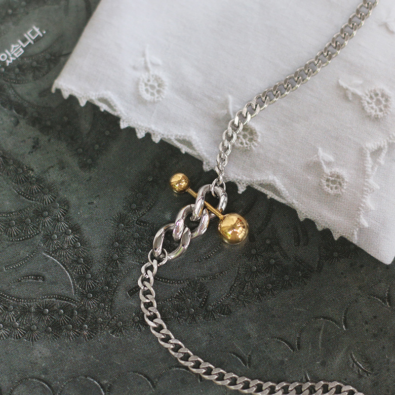 Niche Chain Balance Ball Match Chain Thick Chain Necklace Clavicle Chain Titanium Steel Silver Color Does Not Fade