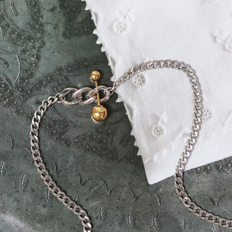 Niche Chain Balance Ball Match Chain Thick Chain Necklace Clavicle Chain Titanium Steel Silver Color Does Not Fade