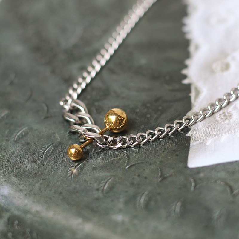 Niche Chain Balance Ball Match Chain Thick Chain Necklace Clavicle Chain Titanium Steel Silver Color Does Not Fade Niche Chain Balance Ball Match Chain Thick Chain Necklace Clavicle Chain Titanium Steel Silver Color Does Not Fade