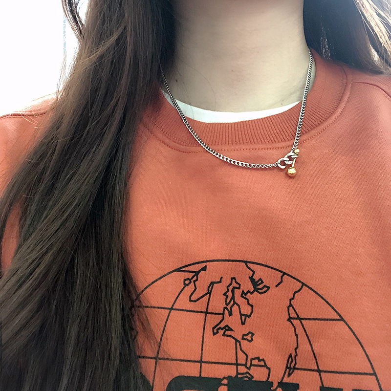Niche Chain Balance Ball Match Chain Thick Chain Necklace Clavicle Chain Titanium Steel Silver Color Does Not Fade Niche Chain Balance Ball Match Chain Thick Chain Necklace Clavicle Chain Titanium Steel Silver Color Does Not Fade