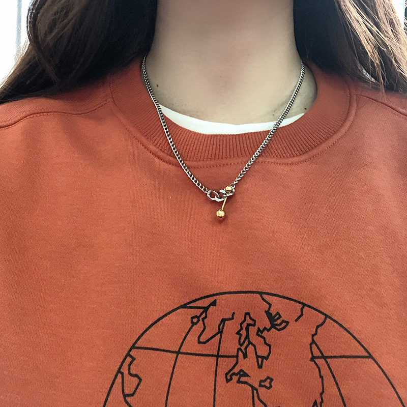 Niche Chain Balance Ball Match Chain Thick Chain Necklace Clavicle Chain Titanium Steel Silver Color Does Not Fade Niche Chain Balance Ball Match Chain Thick Chain Necklace Clavicle Chain Titanium Steel Silver Color Does Not Fade