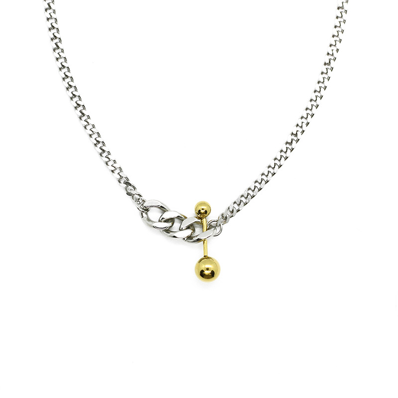 Niche Chain Balance Ball Match Chain Thick Chain Necklace Clavicle Chain Titanium Steel Silver Color Does Not Fade