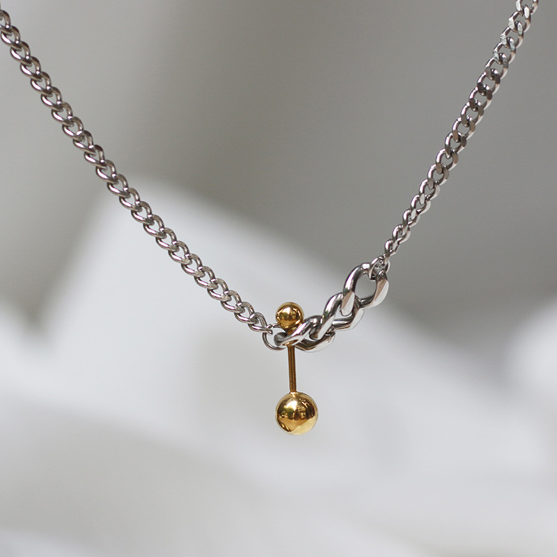 Niche Chain Balance Ball Match Chain Thick Chain Necklace Clavicle Chain Titanium Steel Silver Color Does Not Fade Niche Chain Balance Ball Match Chain Thick Chain Necklace Clavicle Chain Titanium Steel Silver Color Does Not Fade