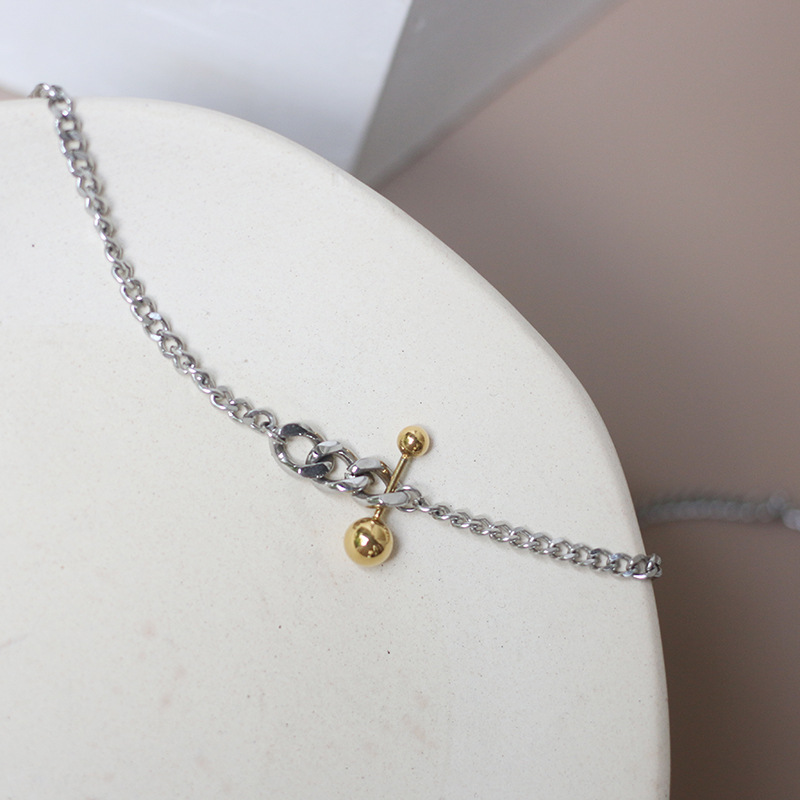 Niche Chain Balance Ball Match Chain Thick Chain Necklace Clavicle Chain Titanium Steel Silver Color Does Not Fade Niche Chain Balance Ball Match Chain Thick Chain Necklace Clavicle Chain Titanium Steel Silver Color Does Not Fade