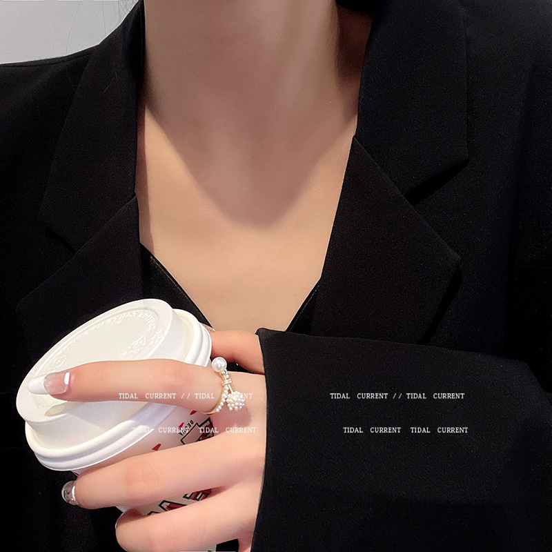 Korean Dongdaemun Open Ring Female Ins Niche High Sense Index Finger Ring Retro Balance Ball Hand Jewelry