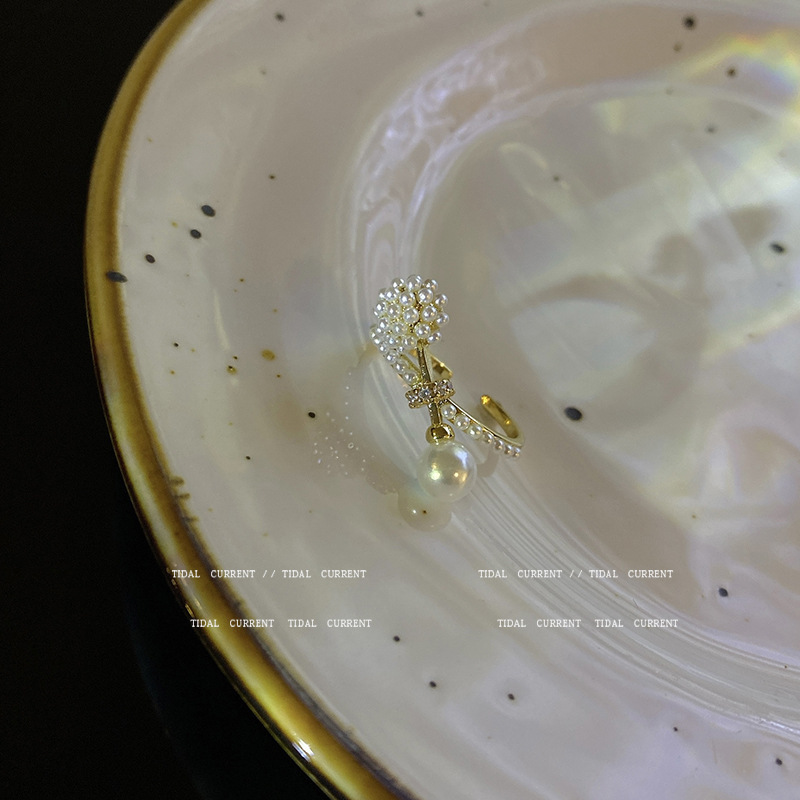 Korean Dongdaemun Open Ring Female Ins Niche High Sense Index Finger Ring Retro Balance Ball Hand Jewelry