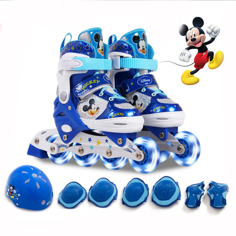 Boys and Girls Roller Skates Inline Skates Adjustable Full Flash Children the Skating Shoes Full Set Protective Gear