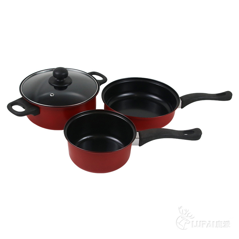 Colorful Best Luck Year by Year Three-Piece Non-Smoking Non-Stick Pan Cooking Set Pot Soup Pot Fry Pan Milk Pot Pan Gift