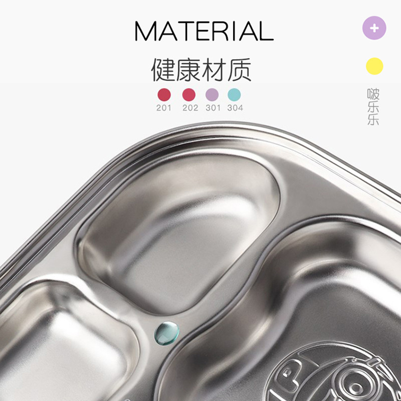 Korean Pororo Tableware 5-Grid Detachable Bento Lunch Box Blue Pink Portable Stainless Steel Compartment Plate