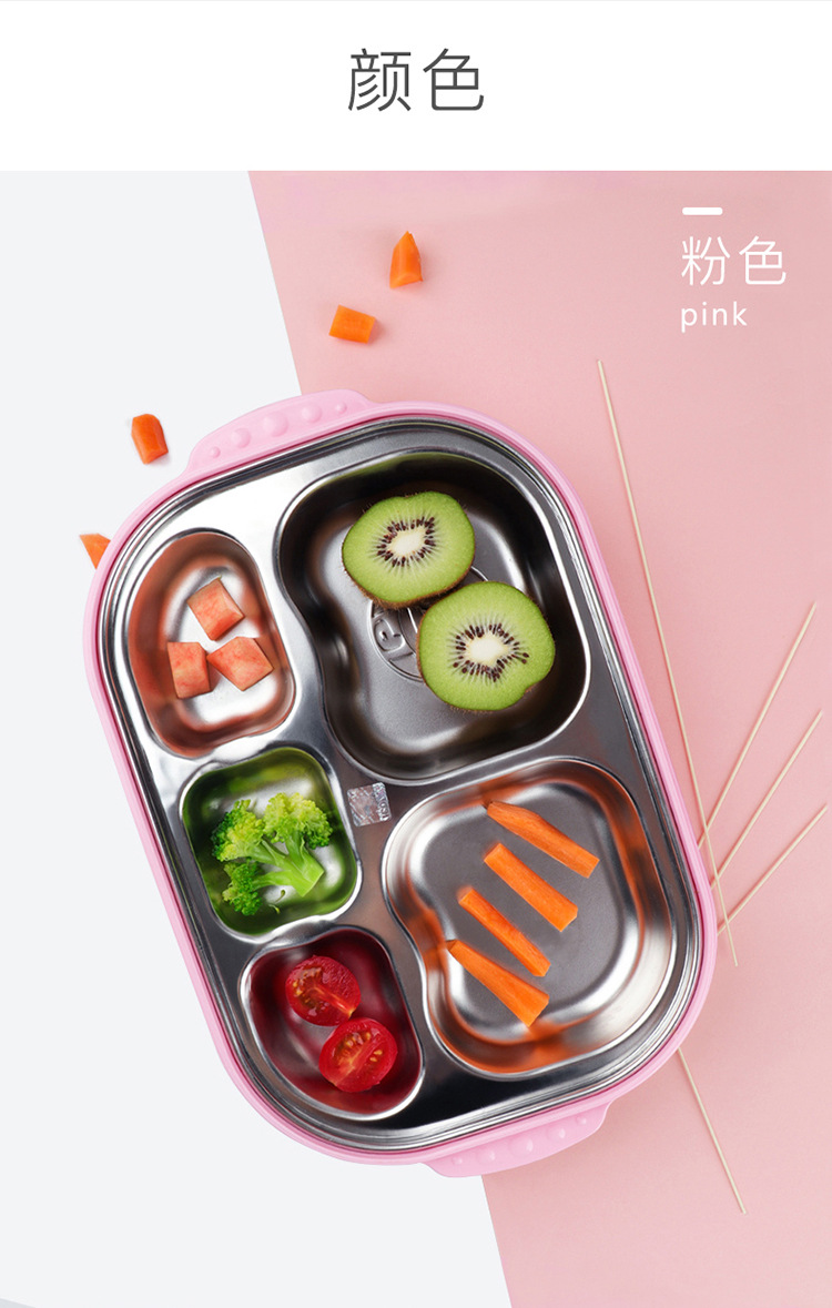 Korean Pororo Tableware 5-Grid Detachable Bento Lunch Box Blue Pink Portable Stainless Steel Compartment Plate Korean Pororo Tableware 5-Grid Detachable Bento Lunch Box Blue Pink Portable Stainless Steel Compartment Plate
