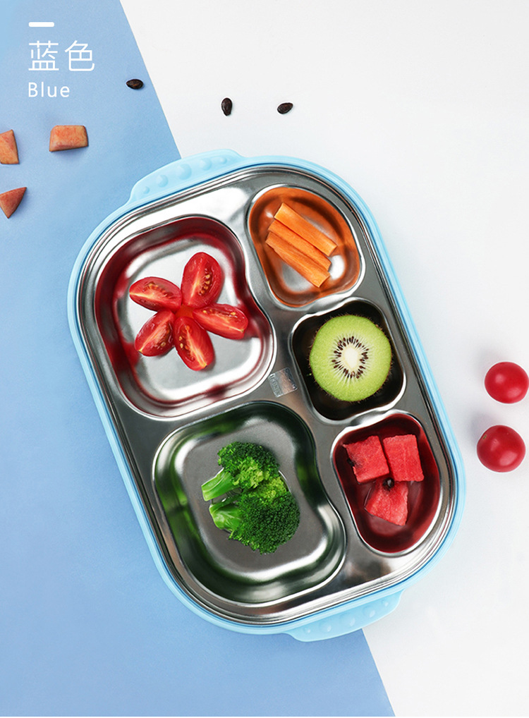 Korean Pororo Tableware 5-Grid Detachable Bento Lunch Box Blue Pink Portable Stainless Steel Compartment Plate Korean Pororo Tableware 5-Grid Detachable Bento Lunch Box Blue Pink Portable Stainless Steel Compartment Plate