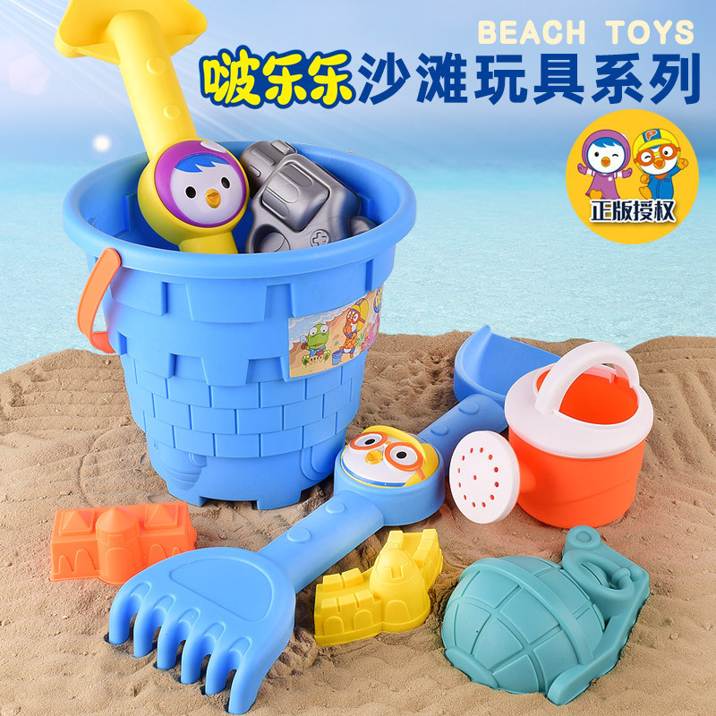 Pororo Children&#039;s Beach Toys Bangbang Dragon Beach Bucket Play Hourglass Play Sand Play Water Sand Shovel Tool Set