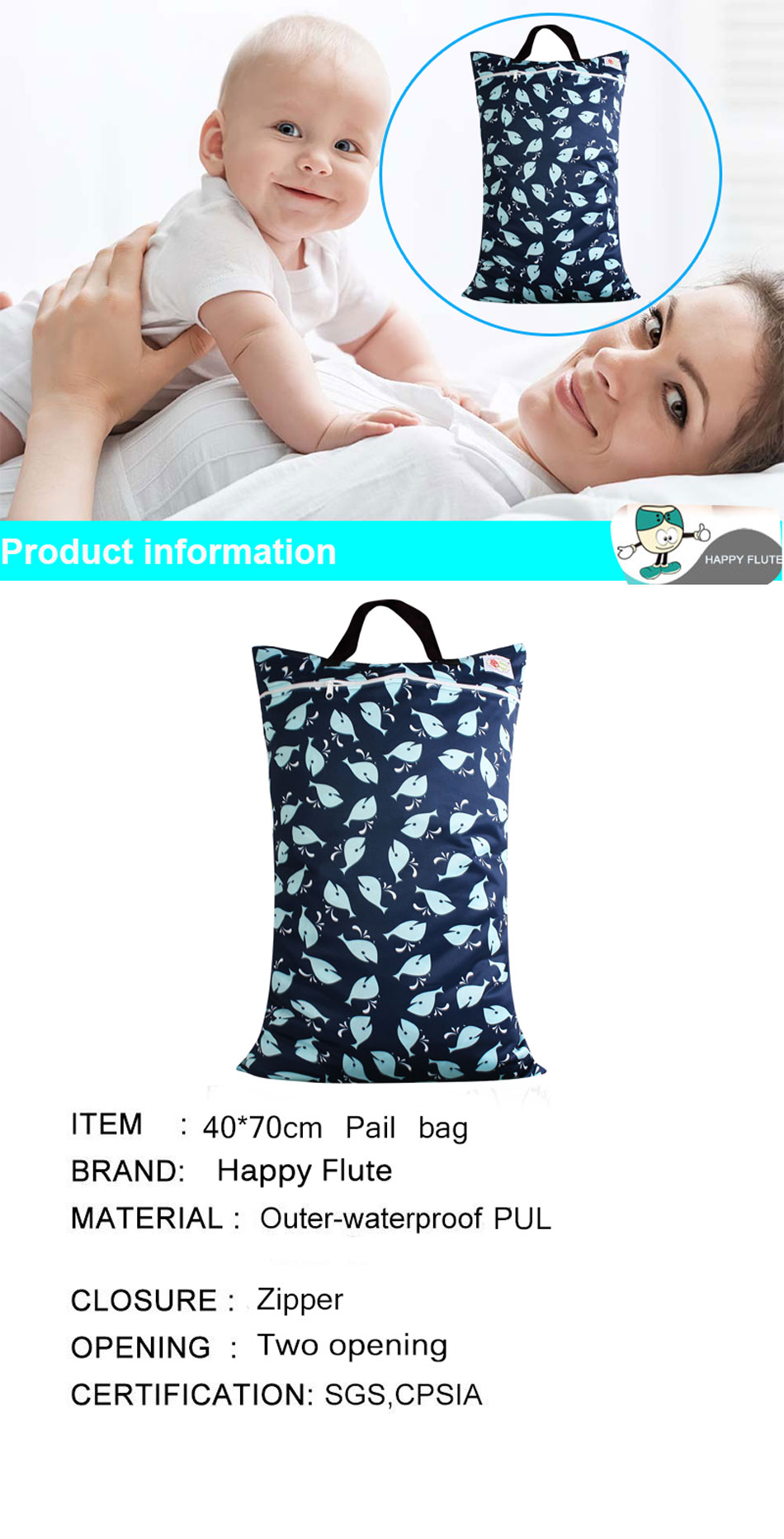 Baby diaper bag waterproof large size cloth diapers bag.