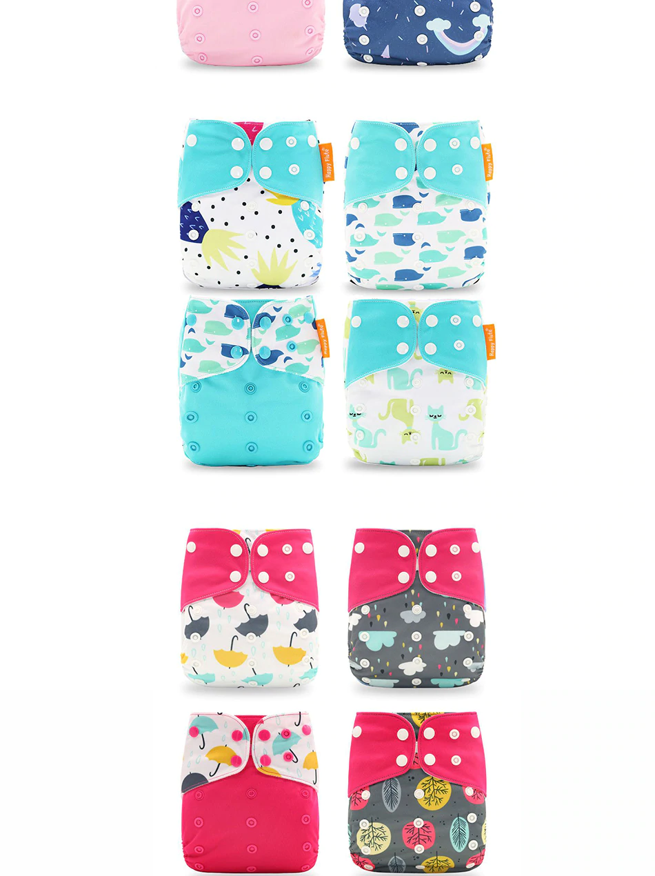 Happy flute  4pcsper set Washable Cloth Diaper Cover Adjustable Nappy Reusable Cloth Diapers 