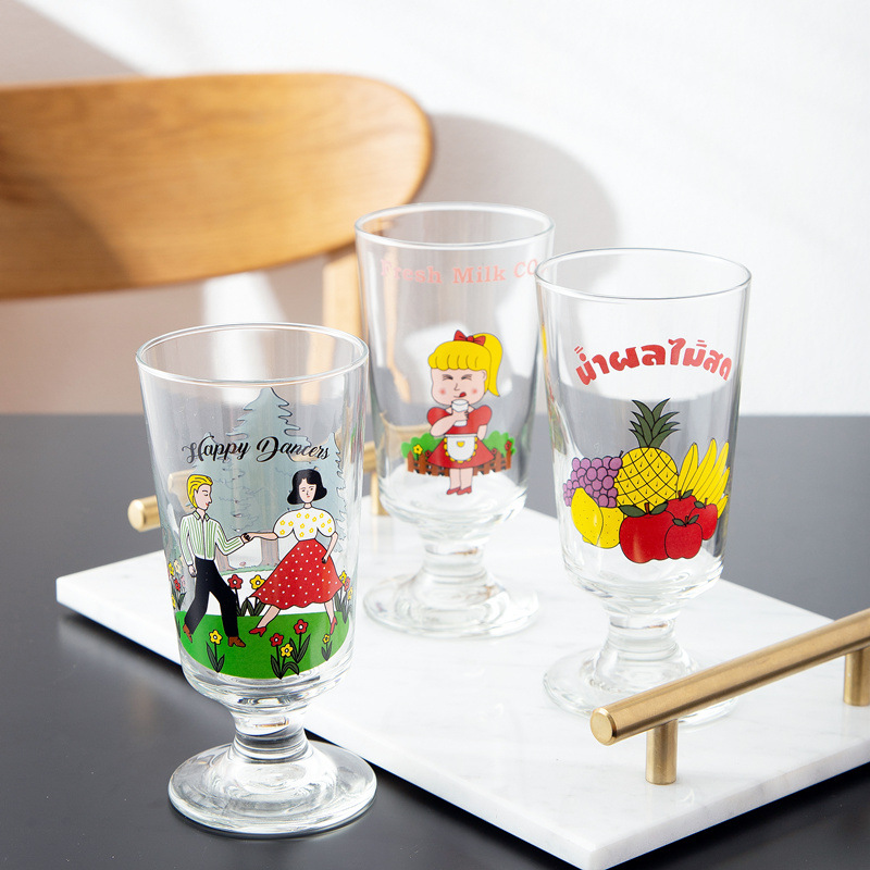 Korean INS Net Red Retro Goblet Cartoon Cute Glass Short-Legged Flower Cup French Romantic Wine Glass