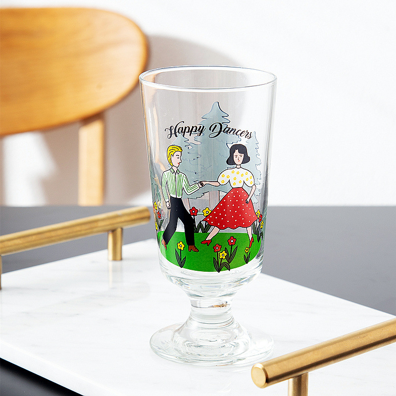 Korean INS Net Red Retro Goblet Cartoon Cute Glass Short-Legged Flower Cup French Romantic Wine Glass