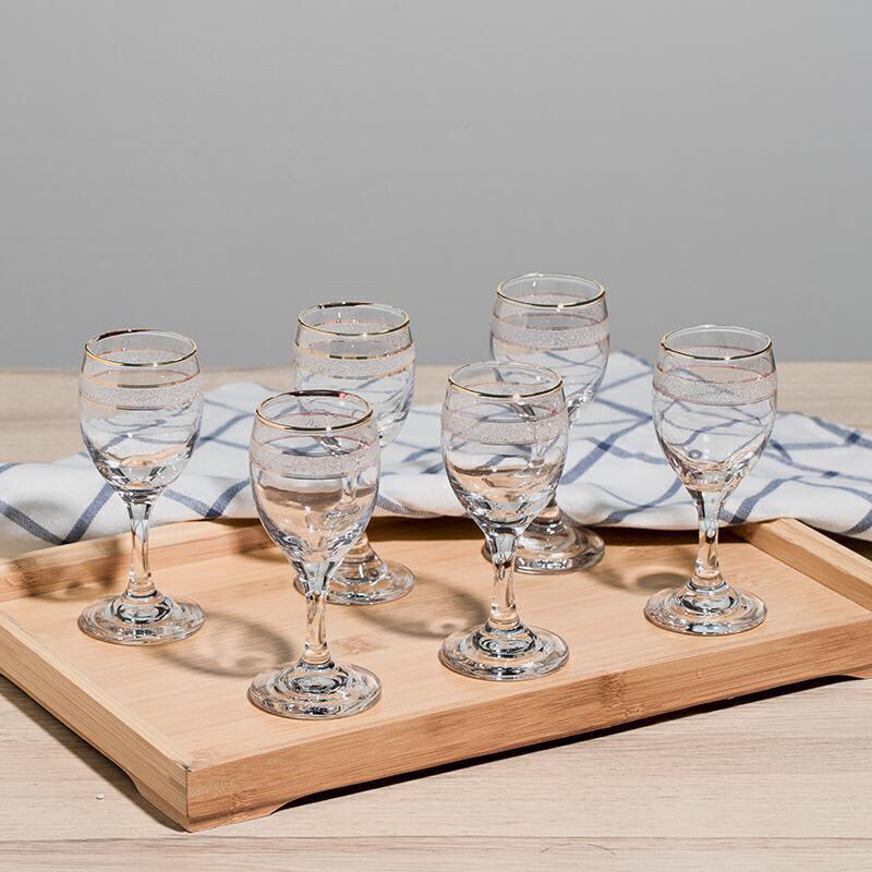 6 Household Golden Rim Wine Glasses 6 Crystal Glass Goblet Set Small Liquor Cup Small Cup
