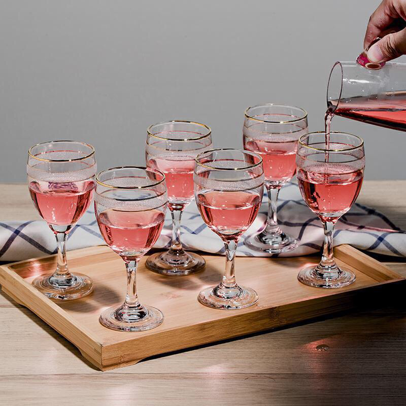 6 Household Golden Rim Wine Glasses 6 Crystal Glass Goblet Set Small Liquor Cup Small Cup