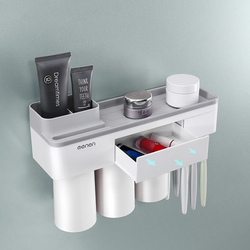 Suit Toothbrush Holder Magnetic Sucker Brush Cup Holder Storage Tooth Set Box Couple Toothbrush Cup Toothpaste Dispenser