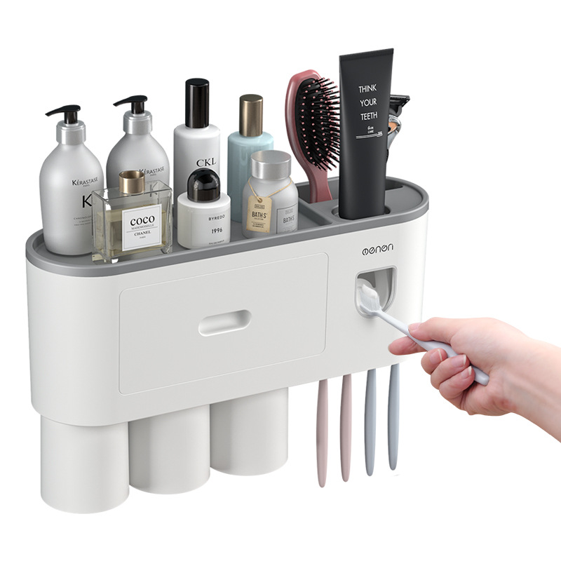Toothbrush Storage Rack HoleFree Gargle Toothbrush Cup Set Bathroom Storage Toothbrush Holder with Toothpaste Dispenser