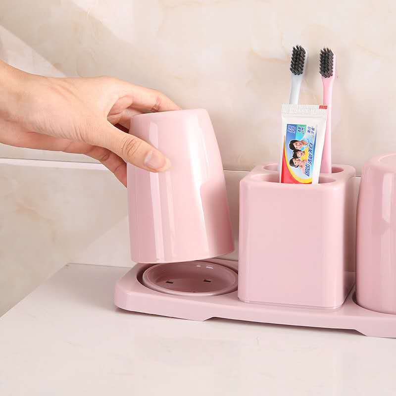 Tooth Glass Holder Washing Set Double Gargle Cup Toothbrush Stand Couple Toothpaste Holder Bathroom Storage Rack