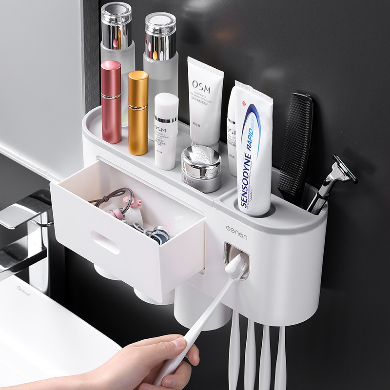 Creative Toothbrush Rack Hole-Free Gargle Toothbrush Cup Wall-Mounted Bathroom Storage Automatic Toothpaste Dispenser