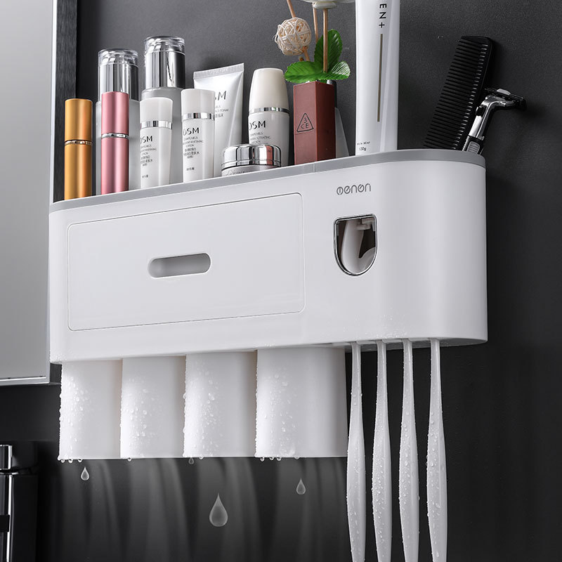 Creative Toothbrush Rack Hole-Free Gargle Toothbrush Cup Wall-Mounted Bathroom Storage Automatic Toothpaste Dispenser