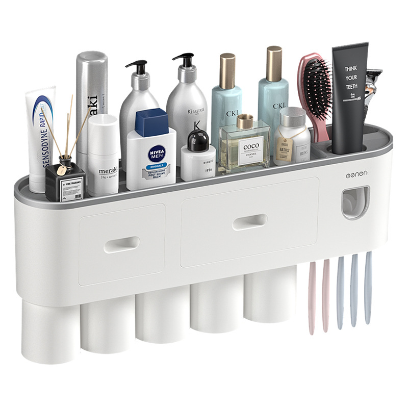 Creative Toothbrush Rack Hole-Free Gargle Toothbrush Cup Wall-Mounted Bathroom Storage Automatic Toothpaste Dispenser