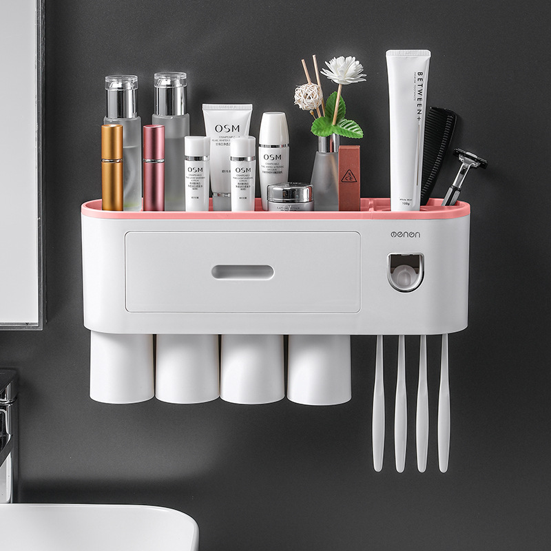 Creative Toothbrush Rack Hole-Free Gargle Toothbrush Cup Wall-Mounted Bathroom Storage Automatic Toothpaste Dispenser Creative Toothbrush Rack Hole-Free Gargle Toothbrush Cup Wall-Mounted Bathroom Storage Automatic Toothpaste Dispenser