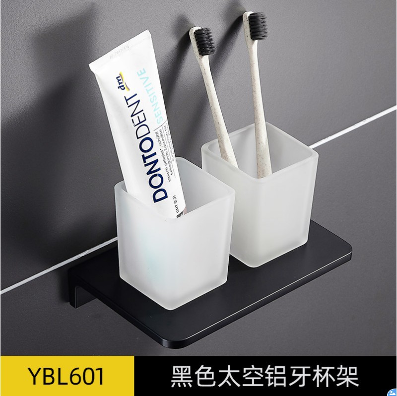 Creative Black Toothbrush Holder Alumimum Wash Cup Simple Shelf Bathroom Toothpaste Rack Cup