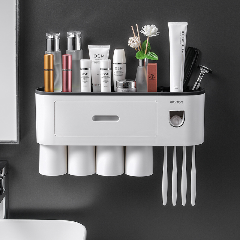 Creative Toothbrush Storage Rack Punch-Free Mouthwash Cup Wall Hanging Bathroom Storage Automatic Toothpaste Dispenser