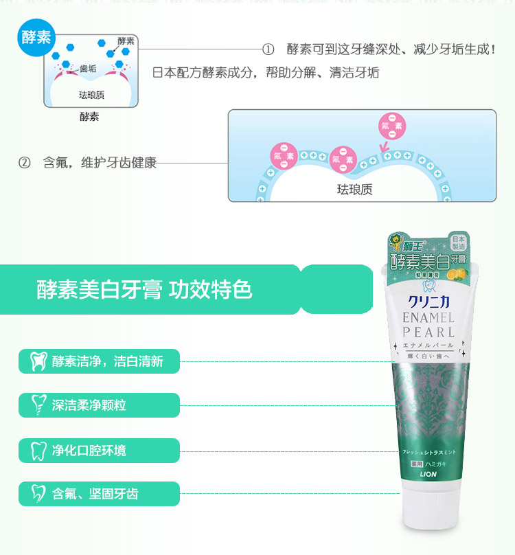 Japanese LION LION enzyme whitening toothpaste 130 g fresh fruit mint Japanese LION LION enzyme whitening toothpaste 130 g fresh fruit mint