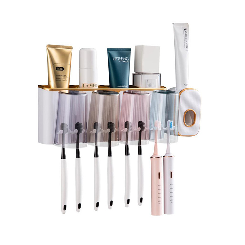 Toothbrush Rack Bathroom Wall-Mounted Light Luxury Punch-Free Tooth Cup Cleaning Kit Toothpaste Dispenser Tooth Cup
