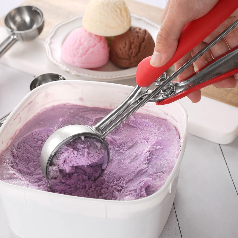 304 Stainless Steel Ice-Cream Spoon Ice Cream Ball Scoop Fruit Scoop Silicone Handle Ice-Cream Spoon Ice Cream Spoon
