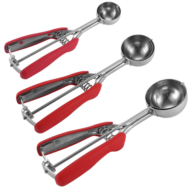 304 Stainless Steel Ice-Cream Spoon Ice Cream Ball Scoop Fruit Scoop Silicone Handle Ice-Cream Spoon Ice Cream Spoon
