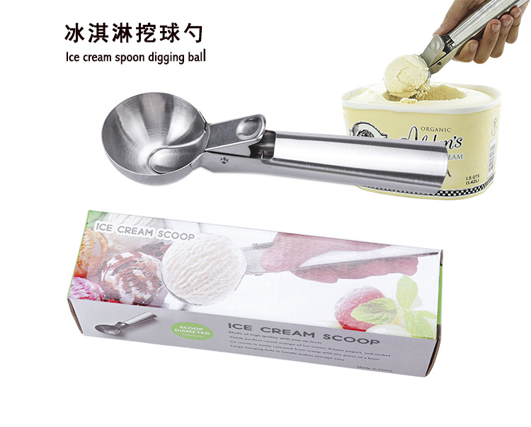 Amazon Hot Sale Stainless Steel Sanding Ice-Cream Spoon Stainless Steel Thickened Ice Cream Spoon Ice Cream Ball Scoop