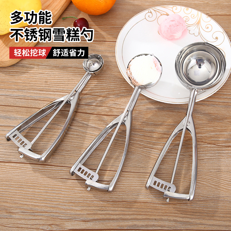 Amazon New Thickened 304 Stainless Steel Ice-Cream Spoon Ice Cream Measuring Spoon Fruit Ball Scoop Ice Cream Spoon