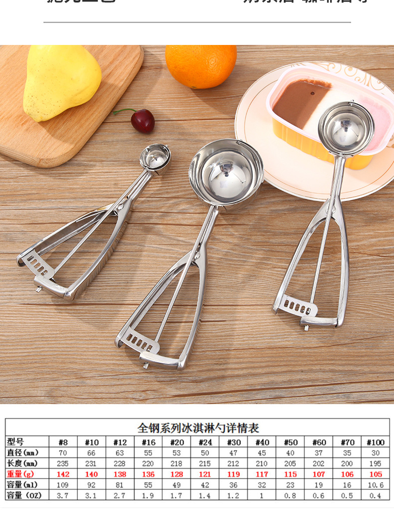 Amazon New Thickened 304 Stainless Steel Ice-Cream Spoon Ice Cream Measuring Spoon Fruit Ball Scoop Ice Cream Spoon