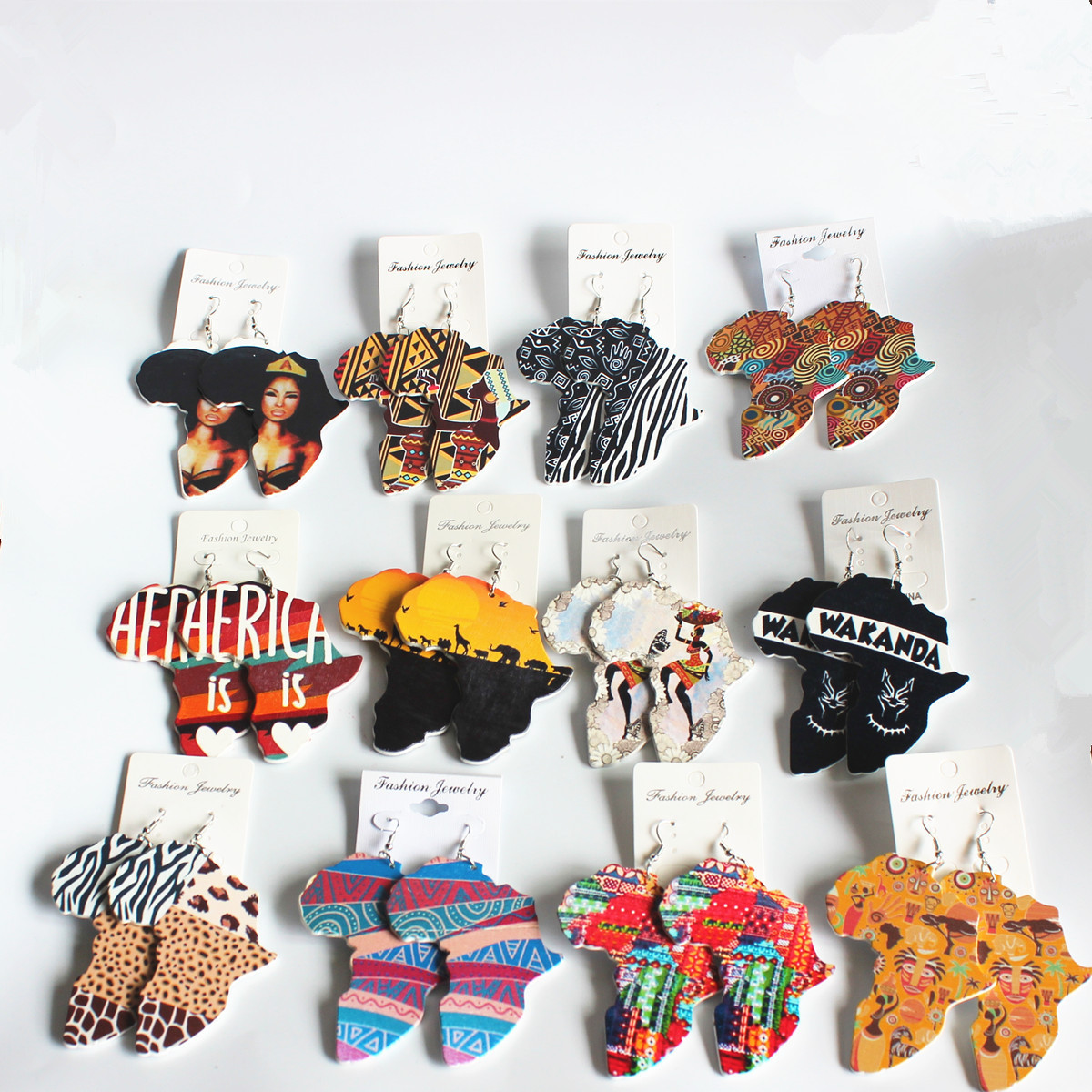 E220 2020 New Wooden Earrings Painted Africa Map Wood Eardrops E220 2020 New Wooden Earrings Painted Africa Map Wood Eardrops
