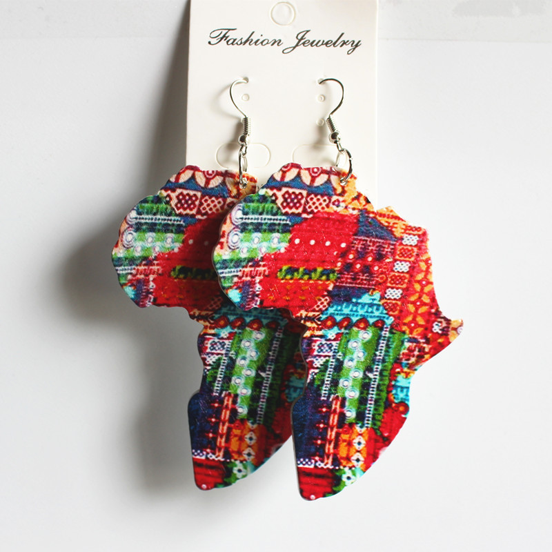 E220 2020 New Wooden Earrings Painted Africa Map Wood Eardrops