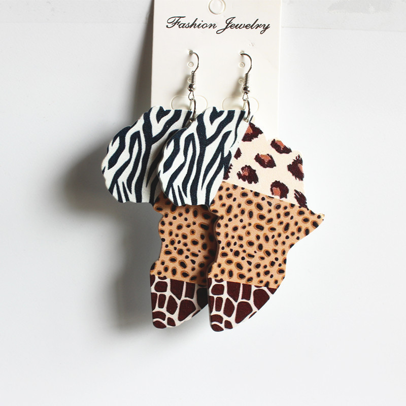 E220 2020 New Wooden Earrings Painted Africa Map Wood Eardrops E220 2020 New Wooden Earrings Painted Africa Map Wood Eardrops