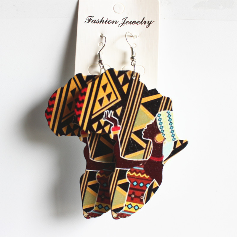E220 2020 New Wooden Earrings Painted Africa Map Wood Eardrops E220 2020 New Wooden Earrings Painted Africa Map Wood Eardrops
