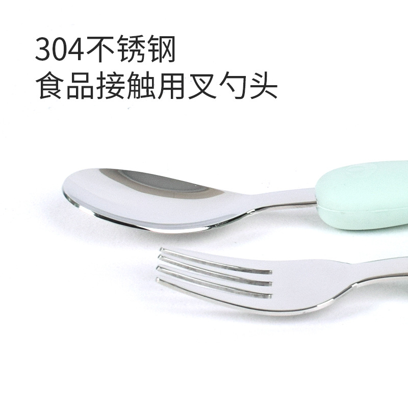 South Korea Imported Baby Training Fork Spoon Baby Food Supplement Children Tableware Stainless Steel Fork and Spoon Set