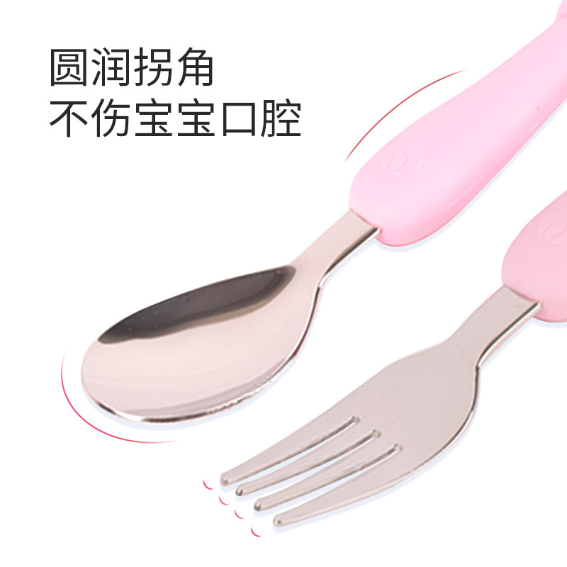 South Korea Imported Baby Training Fork Spoon Baby Food Supplement Children Tableware Stainless Steel Fork and Spoon Set